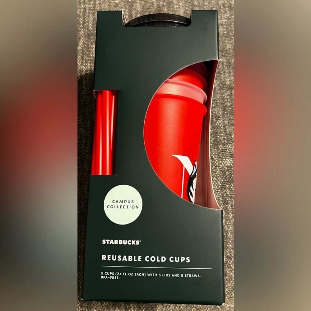 NWT Starbucks Campus Collection Reusable Cold Cups 5pack Northeastern Huskies